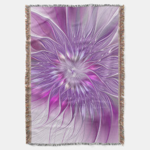 Pink Purple Flower Passion Abstract Fractal Art Throw Blanket