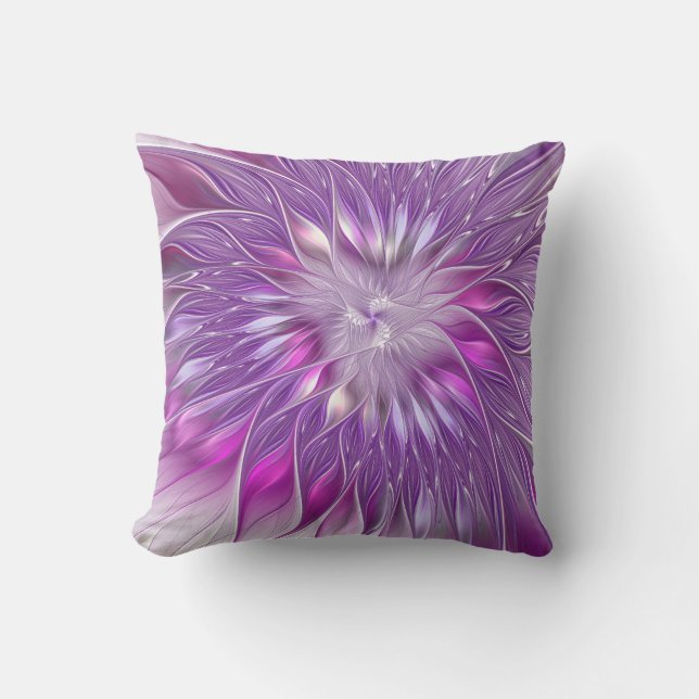 Pink Purple Flower Passion Abstract Fractal Art Throw Pillow (Front)