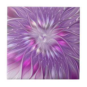 Pink Purple Flower Passion Abstract Fractal Art Tile