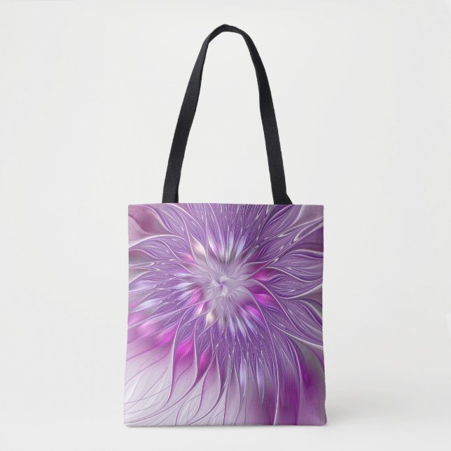 Pink Purple Flower Passion Abstract Fractal Art Tote Bag (Front)