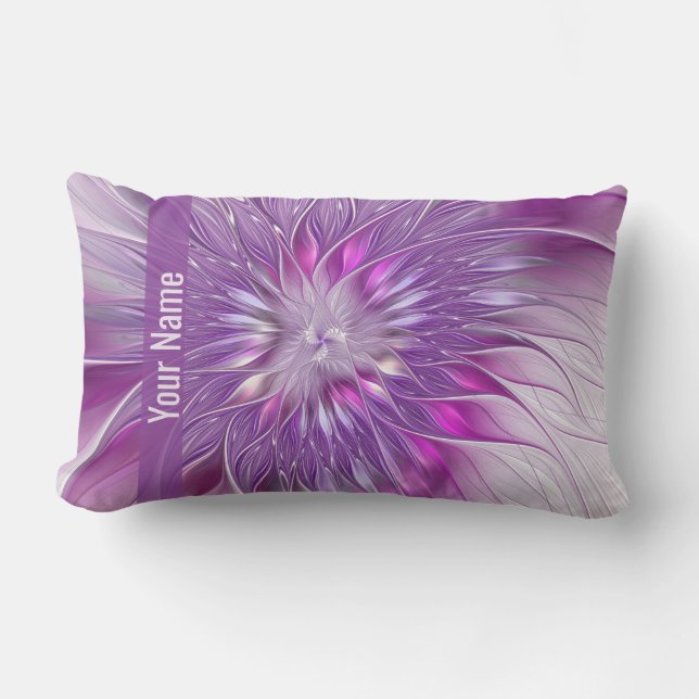 Pink Purple Flower Passion Abstract Fractal Name Lumbar Pillow (Front)