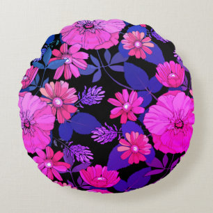 Pink & Purple Flower Print Round Pillow