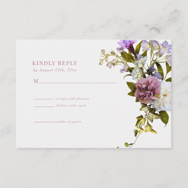 Pink Purple Flowers |  Bloom Wedding RSVP Card (Front)