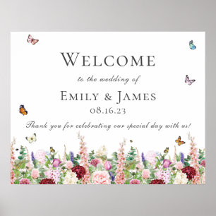 Pink Purple Flowers & Butterflies Welcome Poster