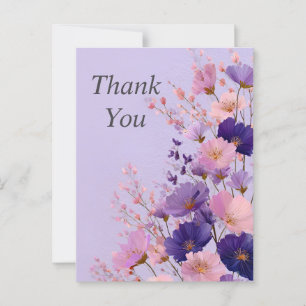 Pink & Purple Flowers Light Purple Thank You Card