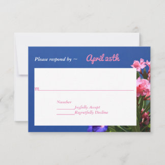 Pink & Purple Flowers on Blue Country Wedding RSVP