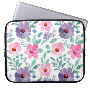 Pink Purple Flowers Pretty Girly Laptop Sleeve Bag