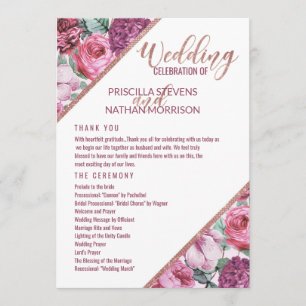 Pink Purple Flowers Rose Gold Wedding Program