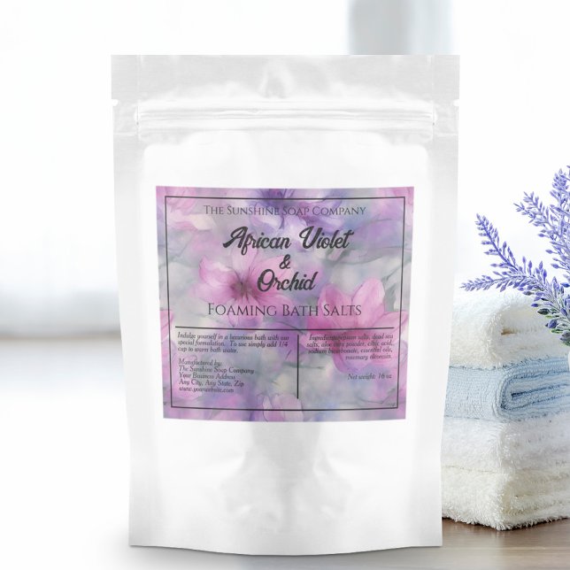 Pink & Purple Flowers Waterproof Bath Salts Label (Creator Uploaded)