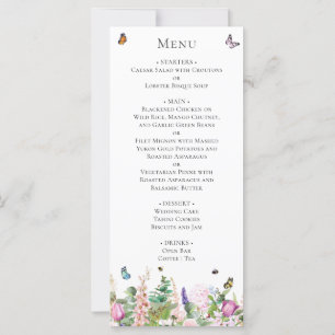 Pink Purple Flowers with Butterflies Menu Card