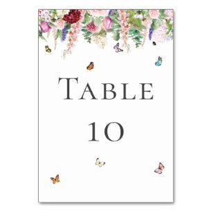 Pink Purple Flowers with Butterflies  Table Number