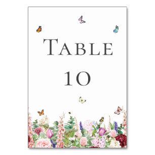 Pink Purple Flowers with Butterflies  Table Number