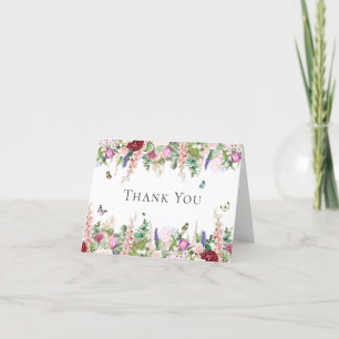 Pink Purple Flowers with Butterflies Thank You Card