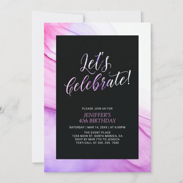 Pink & Purple Fluid Texture 40th Women Birthday Invitation (Front)