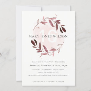 PINK PURPLE FOLIAGE WREATH SWEET 16 CARTE D'ANNIVE
