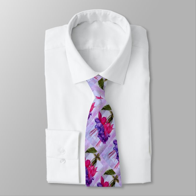 Pink Purple Fuchsia Flowers in Watercolor Tie (Tied)