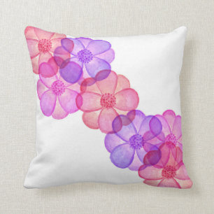 Pink Purple Fuchsia Painted Watercolor Flowers Throw Pillow