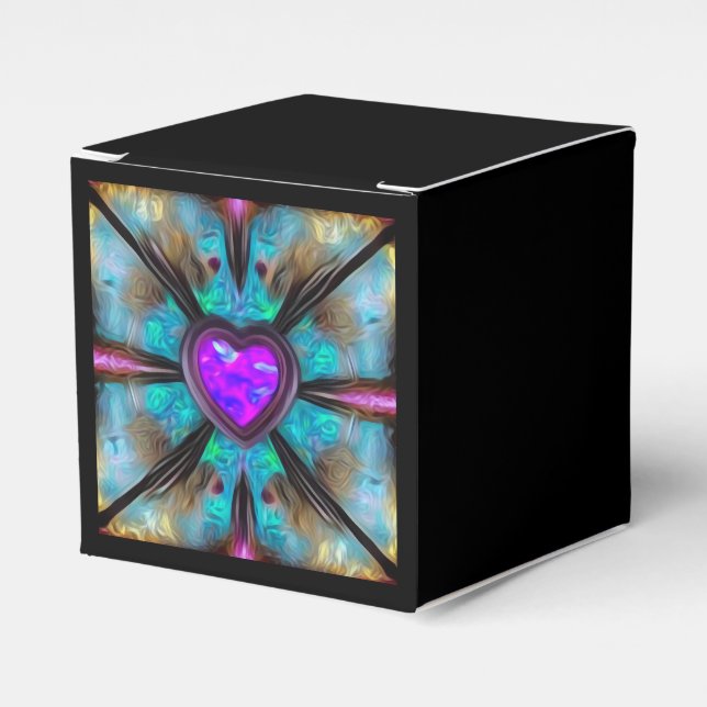 Pink & Purple Gem Heart Pillar Candle Favor Box (Front Side)