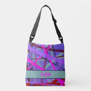 Pink & Purple Geometric Lines Pattern Monogram Crossbody Bag