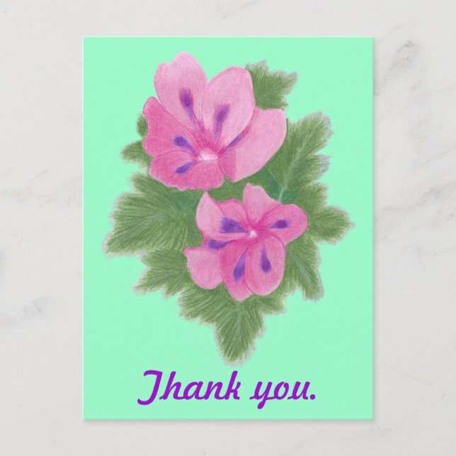 Pink Purple Geranium Thank You Postcards (Front)