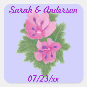Pink Purple Geraniums Floral Save the date Sticker