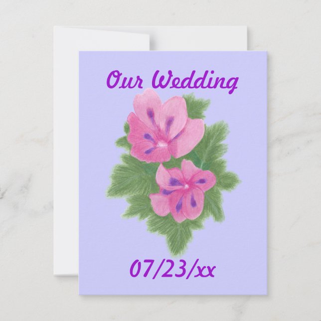 Pink Purple Geraniums Flowers Wedding Invitations (Front)