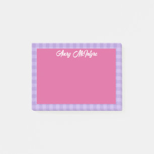 Pink Purple Gingham Border Name In Cool Script Post-it Notes