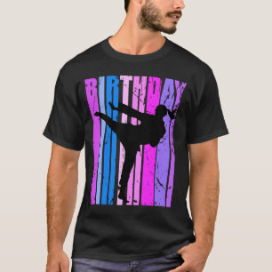 Pink Purple Girls Karate Birthday Retro Silhouette T-Shirt
