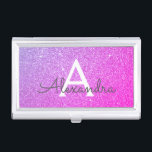 Pink Purple Glitter and Sparkle Monogram Business Card Holder<br><div class="desc">Pink and Purple Ombre Faux Glitter and Sparkle Elegant Monogram Business Card Holder. This Business Card Holder can be customized to include your initial and first name.</div>