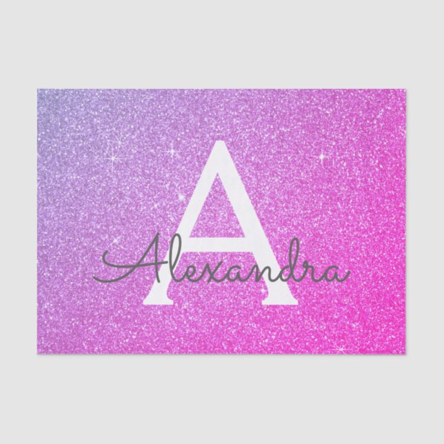 Pink Purple Glitter and Sparkle Monogram Tissue Paper (Front)