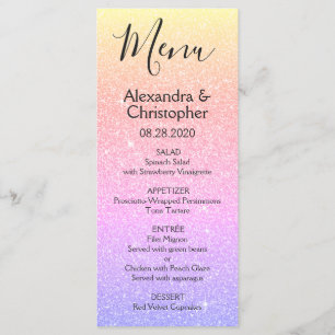 Pink Purple Glitter and Sparkle Wedding Menu