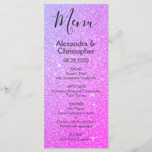 Pink Purple Glitter and Sparkle Wedding Menu