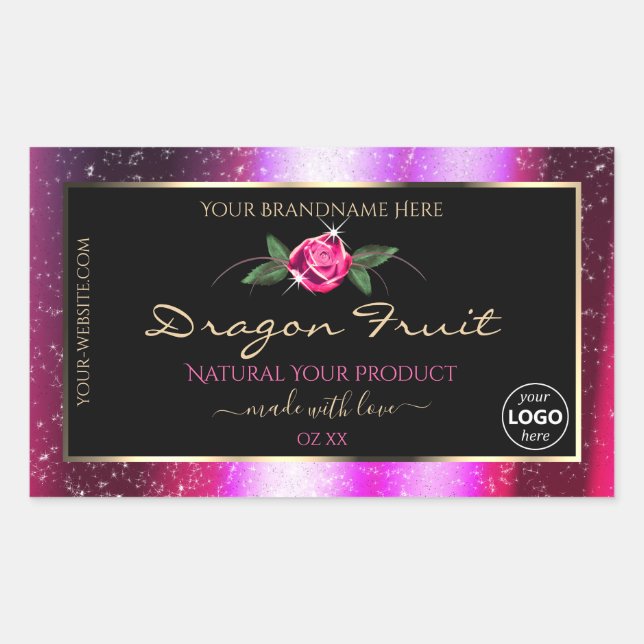 Pink Purple Glitter Black Product Labels with Logo (Front)