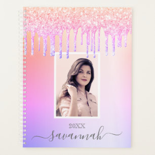 Pink purple glitter drips custom photo planner