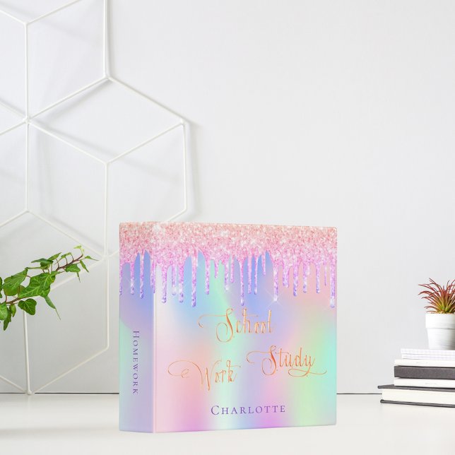 Pink purple glitter drips holographic school  binder (Creator Uploaded)