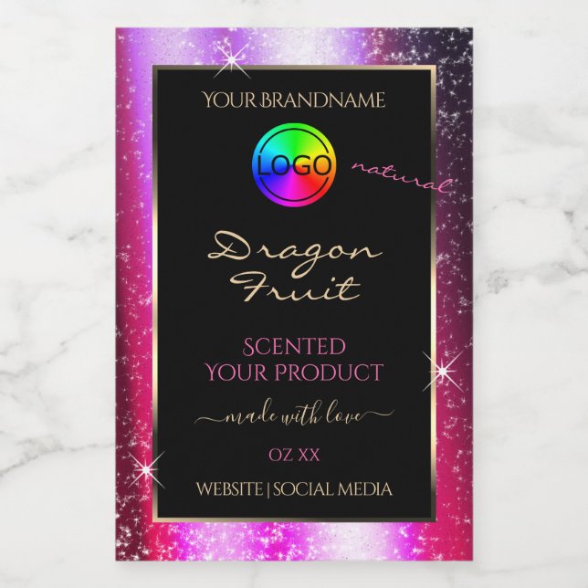 Pink Purple Glitter Frame Product Label with Logo (Single Label)