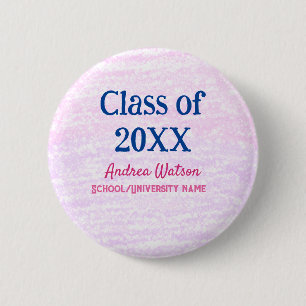 Pink purple glitter graduate class of add name yea 2 inch round button