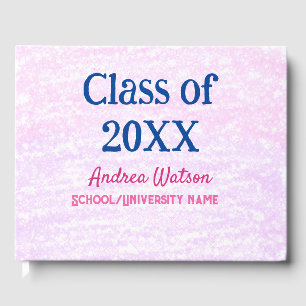 Pink purple glitter graduate class of add name yea guest book