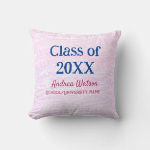 Pink purple glitter graduate class of add name yea throw pillow