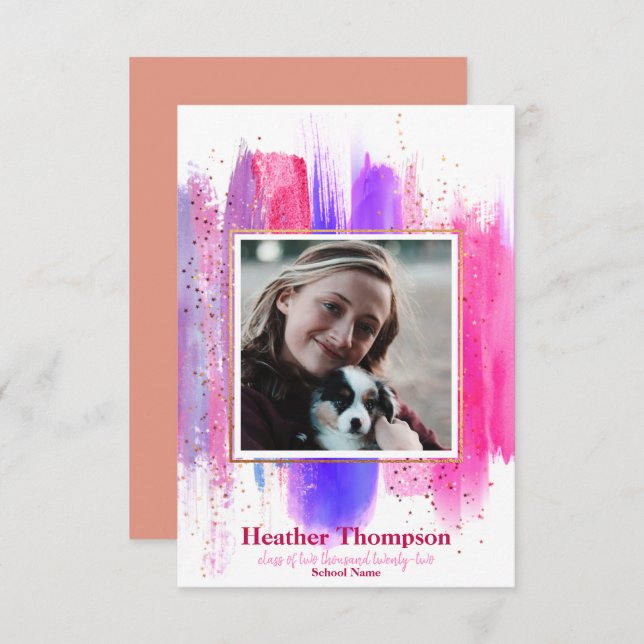 Pink & Purple Glitter Graduation Announcement (Front/Back)
