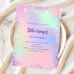 Pink purple glitter holographic birthday invitation<br><div class="desc">A girly and feminine 18th (or any age) birthday party invitation. On front: A holographic coloured background in purple,  pink,  mint green.  Decorated with pink and purple faux glitter.  Personalize and add a name and party details. The name is written with a hand lettered style script,   purple coloured letters.</div>