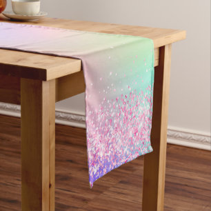 Pink purple glitter holographic comfetti short table runner