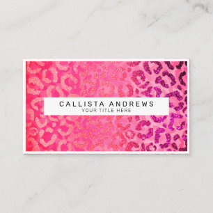Pink Purple Glitter Leopard Animal Print Monogram Business Card
