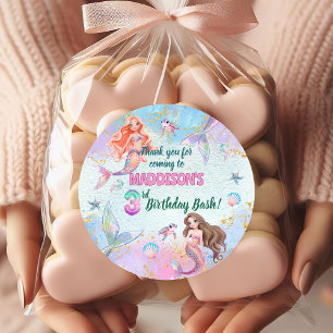 Pink Purple Glitter Mermaids 3rd Birthday Party Classic Round Sticker