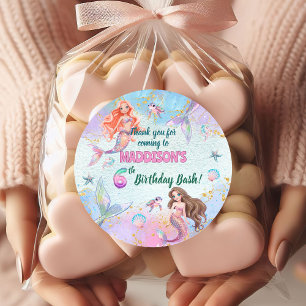 Pink Purple Glitter Mermaids 6th Birthday Party Classic Round Sticker