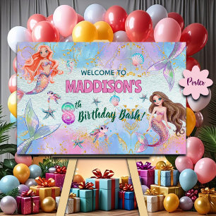 Pink Purple Glitter Mermaids 8th Birthday Welcome  Poster