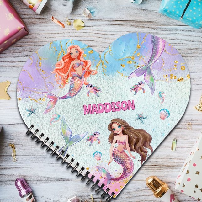 Pink Purple Glitter Mermaids Add Name Notebook (Creator Uploaded)