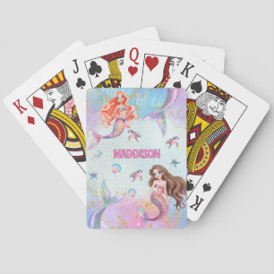 Pink Purple Glitter Mermaids Add Name Playing Cards