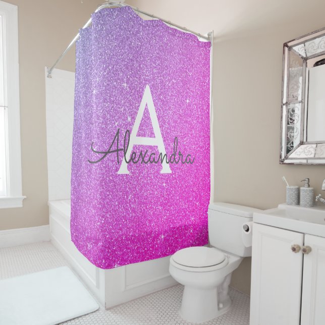 Pink Purple Glitter Monogram Name Bathroom (In Situ)