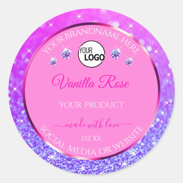 Pink Purple Glitter Product Label Logo Rhinestones (Front)